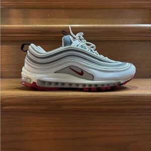 Nike Air Max 97 White Bullet Sneakers White and Red Athletic Fashion Shoes